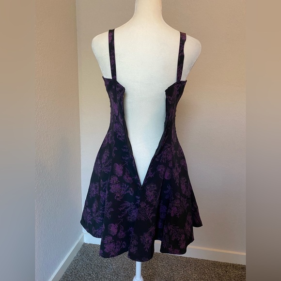 Vintage Goth Black and Purple Floral Mini Dress - Picture 4 of 5